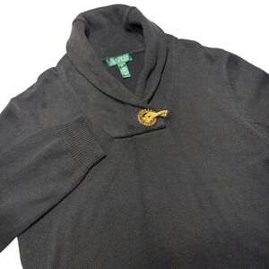 Lauren Ralph Lauren Womens‎ XL Black Cotton Shawl Collar Knit Sweater